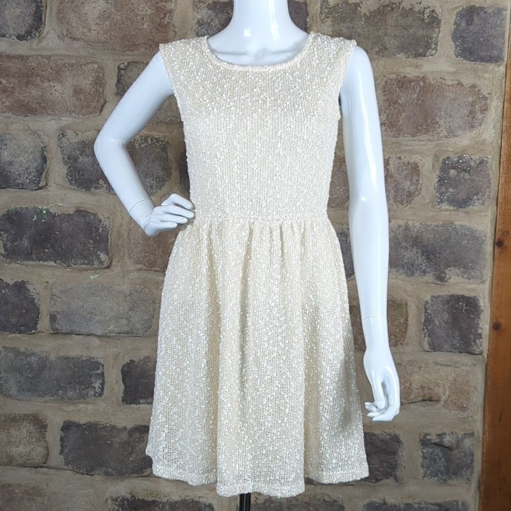 The Impeccable Pig Cream Textured Open Back Fit Flare‎ Dress Woman's Medium